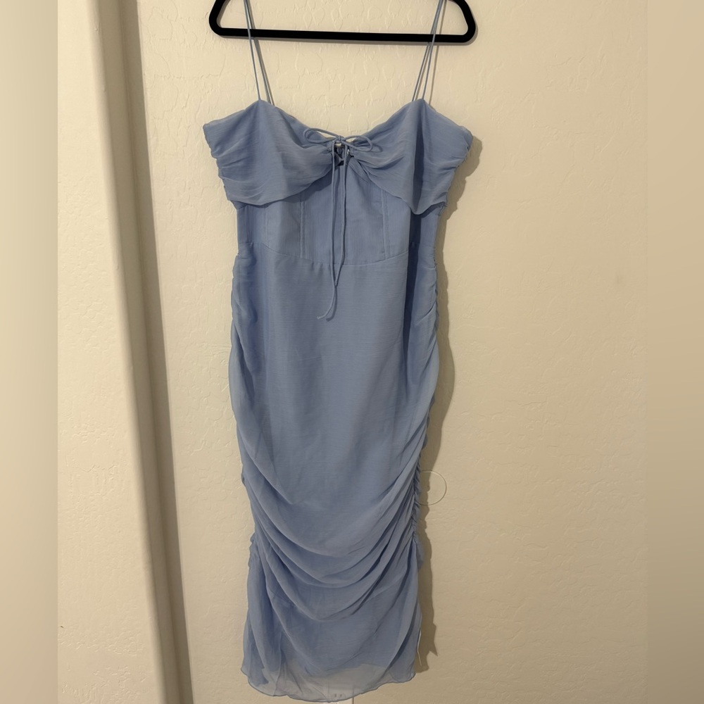 ASOS Spaghetti Strap Ruched Midi Dress in Light Blue NWT